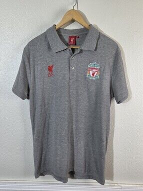 Liverpool FC Polo Shirt Men's M Gray Grey Embroidered Crest LFC Official 2012